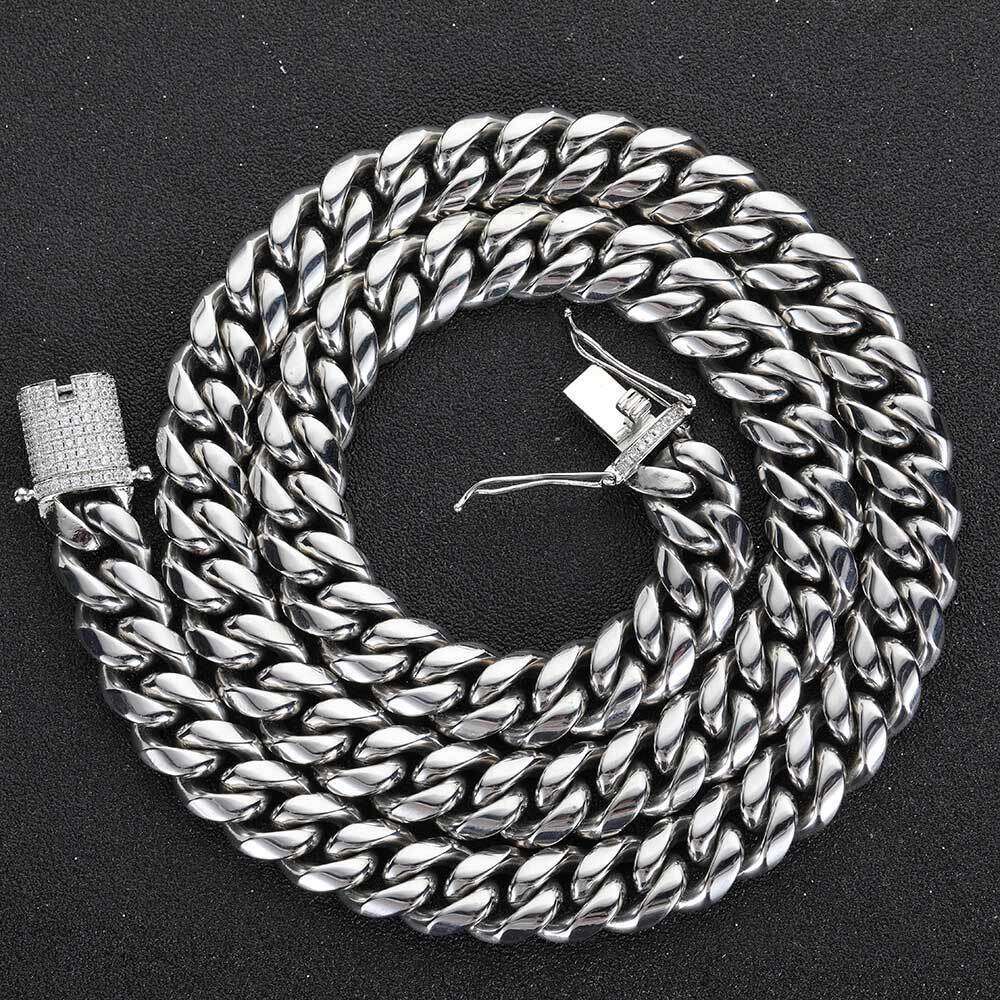 Hip Hop Stainless Round Polished Encrypted Cuban Zircon Double-Sided Buckle Titanium Steel Men's Necklace a72d