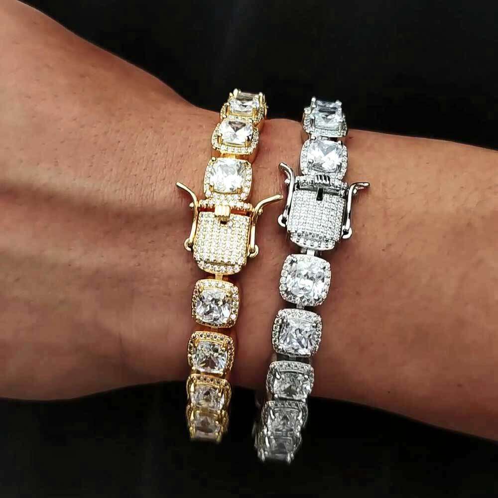 New High-Quality 10mm Men's Rock Candy Copper Micro-Inlaid Square Zircon Hip-Hop Jewelry Bracelet 05dc