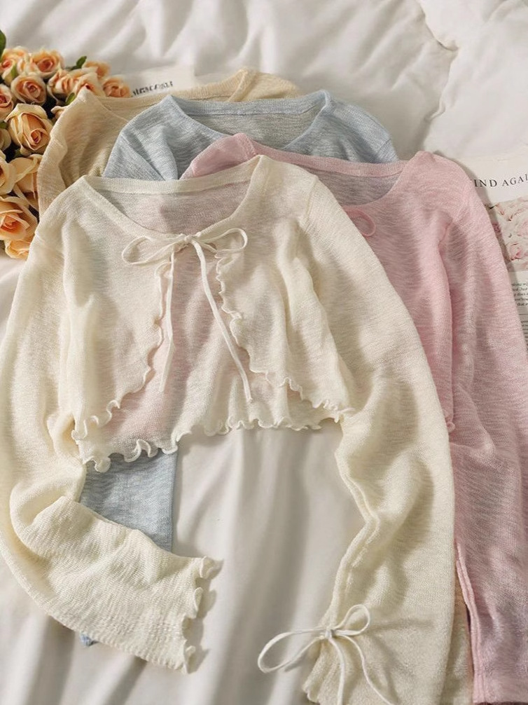 K1100 Summer short sun protection cardigan with ice silk knit sweater for women with short skirt and shawl thin coat