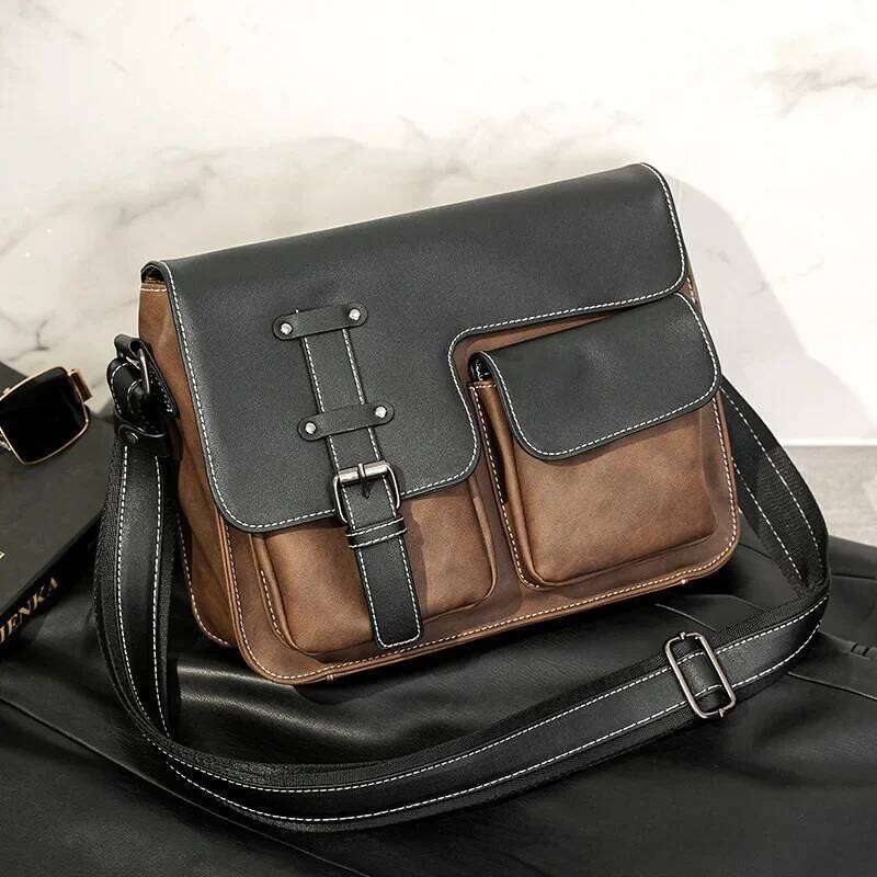 Vintage Men's Bags Fashion Brand Design Shoulder Messenger Men Falp Pockets Crossbody Bag Leather Square Satchels