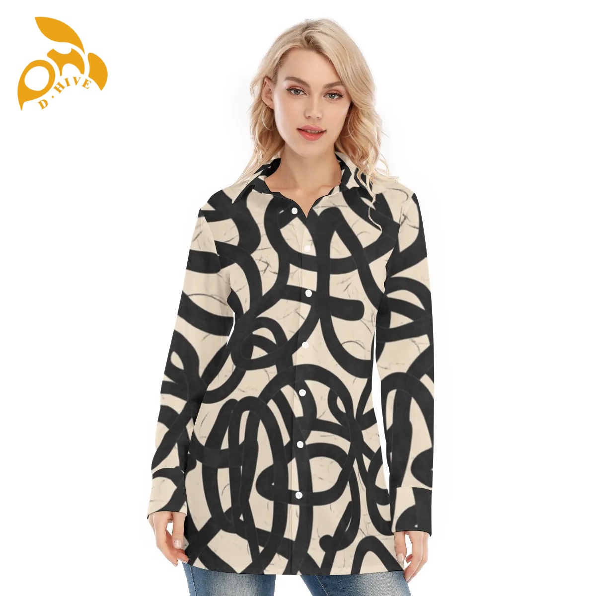 Free shipping Customer customization All-Over Print Women's Long Shirt Design fashion Show off one's figure sexy