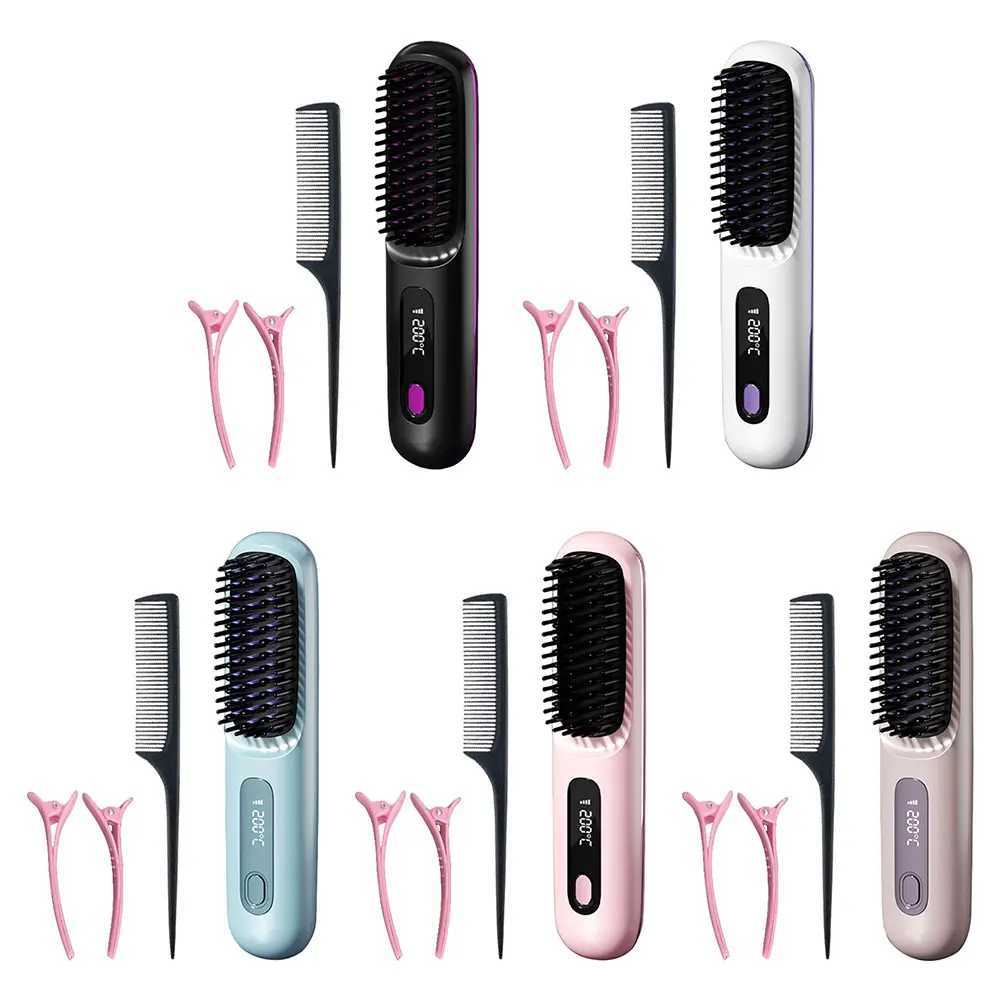 Cordless Hair Straightener Brush Anti-Scald Hair Straightening Comb 3 Temp Settings Electric Hot Comb for All Hair TypesXJ250621