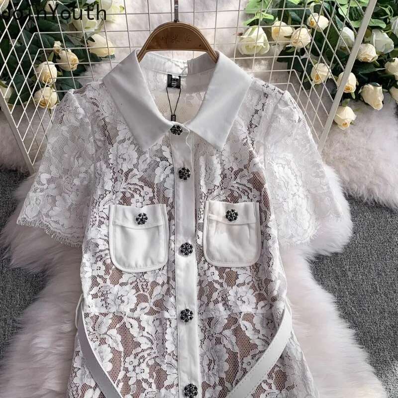 Elegant Women Dresses Short Sleeve Turndown Collar Single Breasted Tunic Robe Femme 2025 Vestidos De Mujer Bodycon Summer Dress