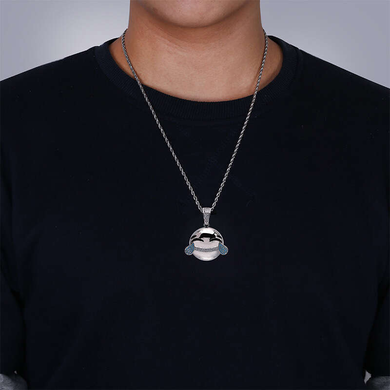 Laughing and Crying Emoji Fun Personality Pendant Micro Paved Zircon Unisex Trendy Ins Accessories