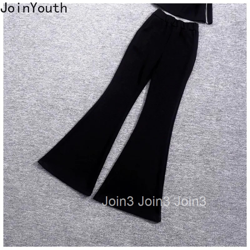 Temperament Womens Clothing 2 Piece Sets Pants Outfits Roupas Femme Slash Neck Tunix Zipper Vest High Waist Flare Pants Suit