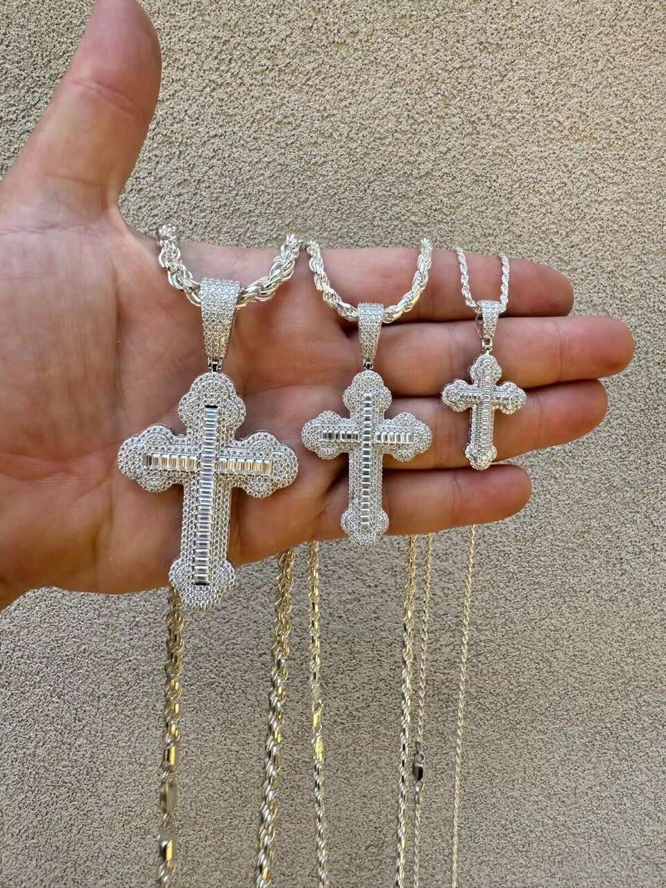 Solid 925 Sterling Silver Gothic Iced Out Cross Pendant Moissanite Baguette Hip Hop Diamond Jewelry Unisex Gift Idea