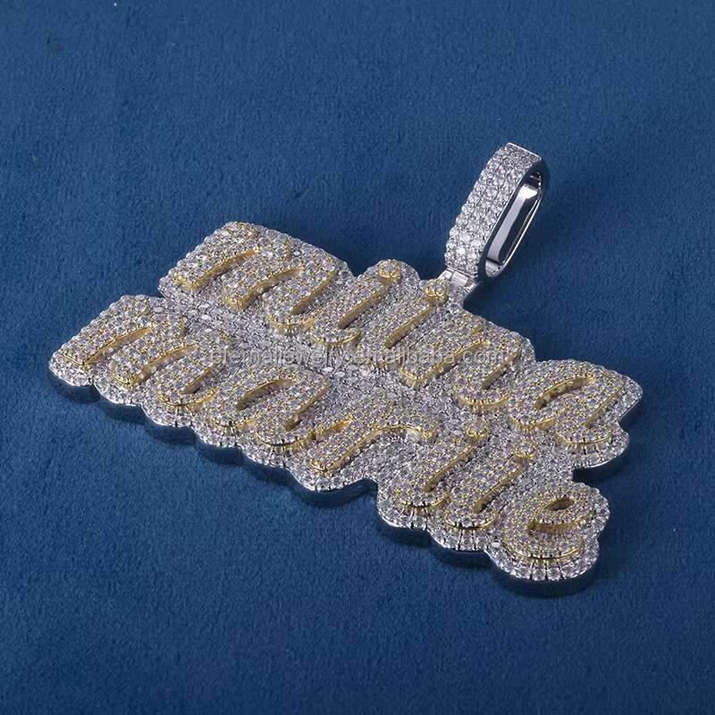 Iced Out Customized Moissanite D VVS Hiphop Hand Customize 925 Silver Solid Gold Name 3D Letter Pendant for Men Women