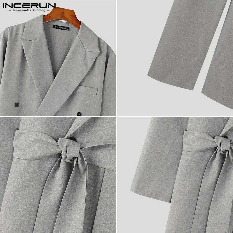 INCERUN 2024 American Style Fashion Jumpsuit Men's Suit Neck Double Breasted Jumpsuits Long Sleeved Casual Rompers S-5Xl