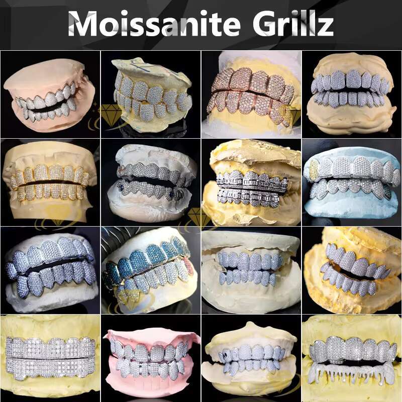 Hip Hop Custom VVS Moissanite Grillz Diamond Rapper Jewelry 925 Silver Perm Cut Iced Out Top and Bottom Men Grills Teeth Grillz