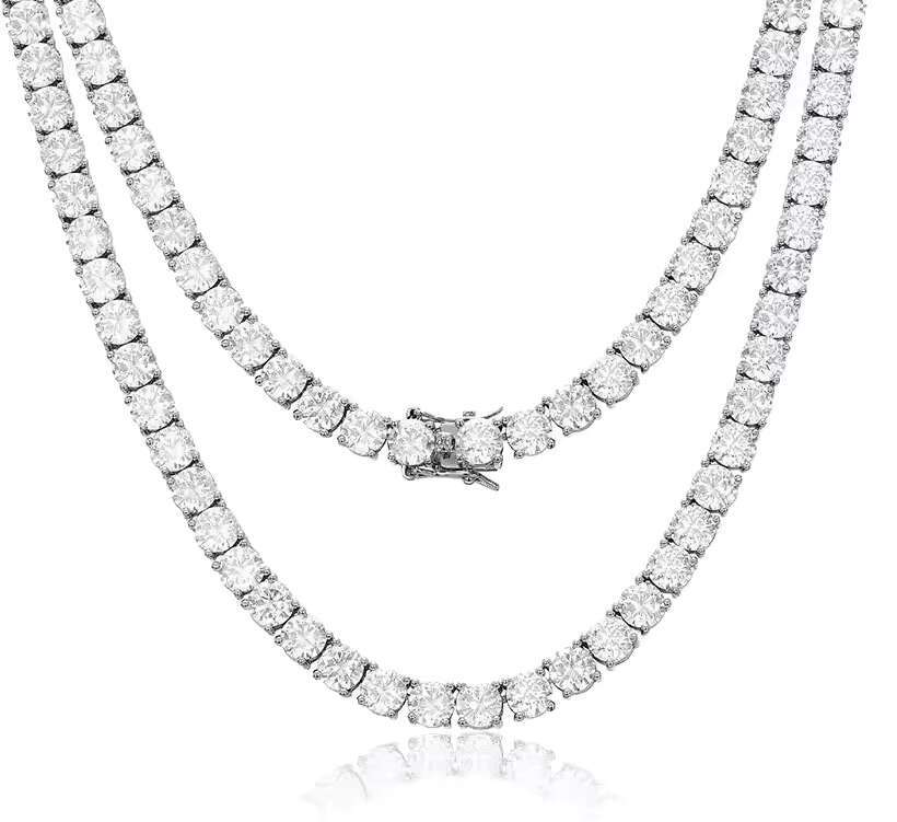 S925 Sterling Silver Cuban Style Tennis Chain with VVS Quality White Moissanite Diamonds for Men