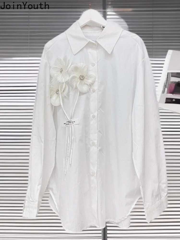 2025 Camisas De Mujer Korean Blouses for Women Long Sleeve 3D Floral Shirts Temperament Lady Tops Slim Fit Vintage White Blouse