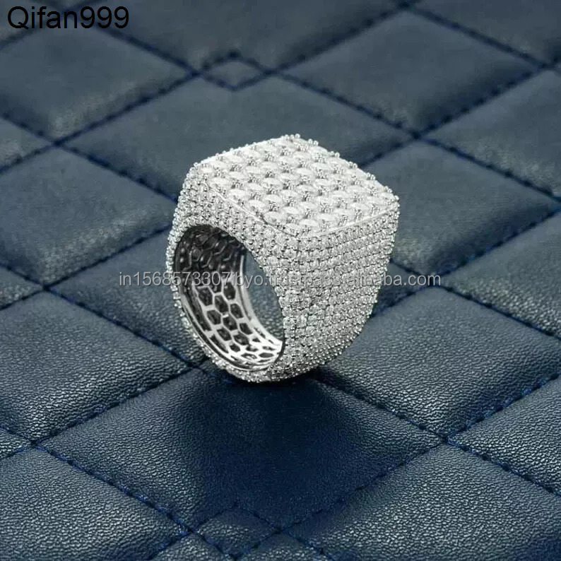 Elegant Diamond Hip Hop Ring Square Shape Big Size Ring in 925 Silver Jewelry with VVS Quality Moissanite Diamonds Jewelry Gift
