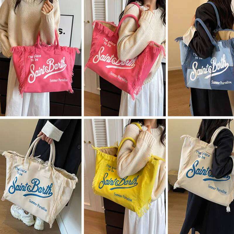Saint Barth European and American New Women's Large Capacity Fashion Horizontal Striped Tote Bag Tassel Beach Handbag Crossbody