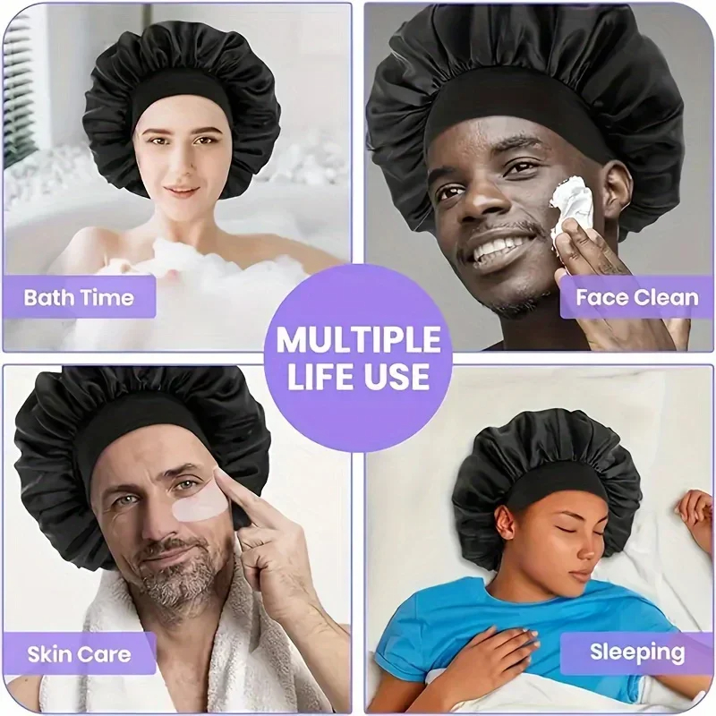1pcs Soft Silk Satin Cap Hair Lined Bonnet Large Satin Hair Bonnet Household Sleep Shower Cap Hair Wrap Cover Hat Casual for Straight Hair Sleeping Ha