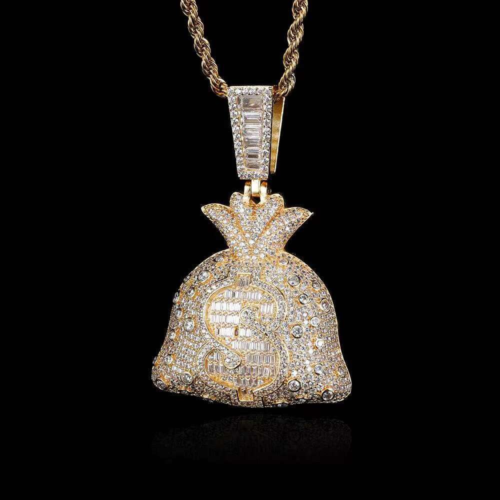 Customizable 925 Sterling Silver Money Bag Moissanite Pendant for Men Fine Jewelry Iced Out Hip Hop Style Necklace