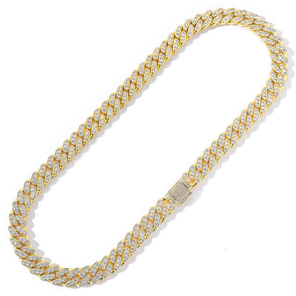 12mm Zircon Men's Hip Hop Necklace Single Row Full Dia Cuban Chain 87d0
