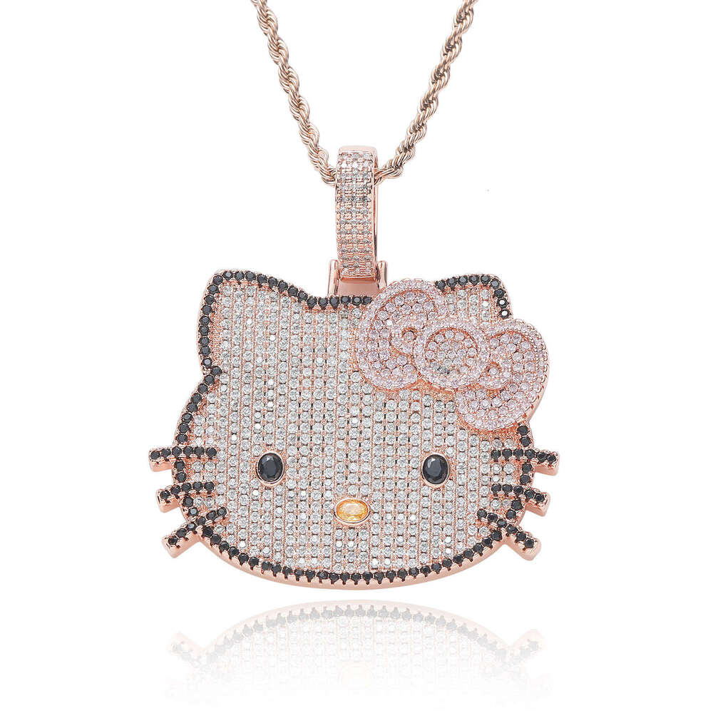 New Cat Pendant Small Animal Cute Unisex Pink Zircon Solid Personality Hip Hop Necklace e921
