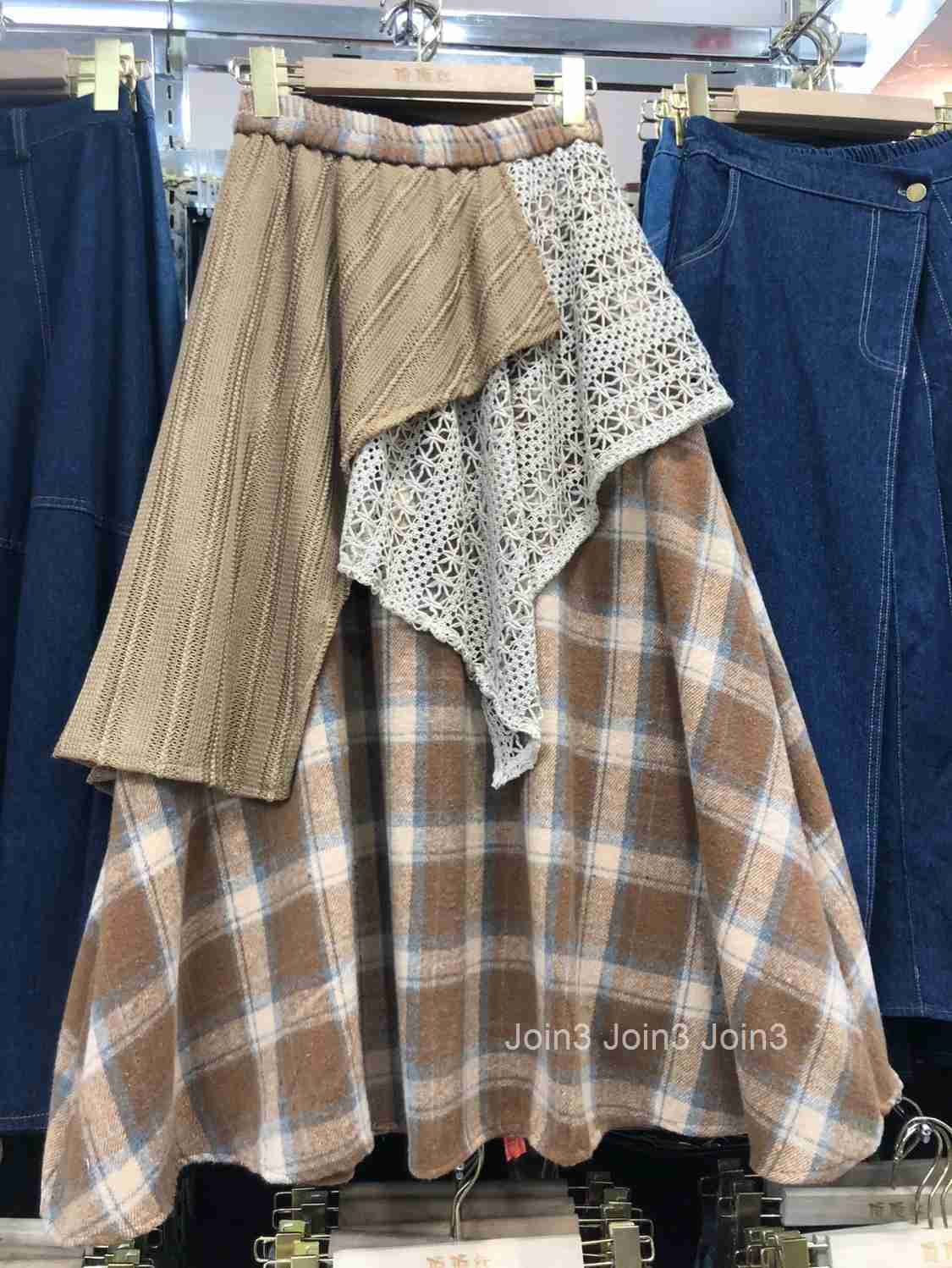 Fashion Skirts Womens Patchwork Plaid A-line Jupe Korean Saia High Waist A-line Irregular Y2k Skirts 2025 Faldas Mujer De Moda
