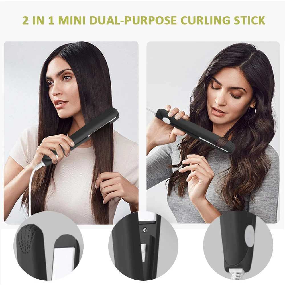 Mini Splint Flat Iron Hair Straightener Curling Wand Curly Ceramic Curler Straight Dual Purpose Hair Styling Tool WITH Hair ClipXJ250621