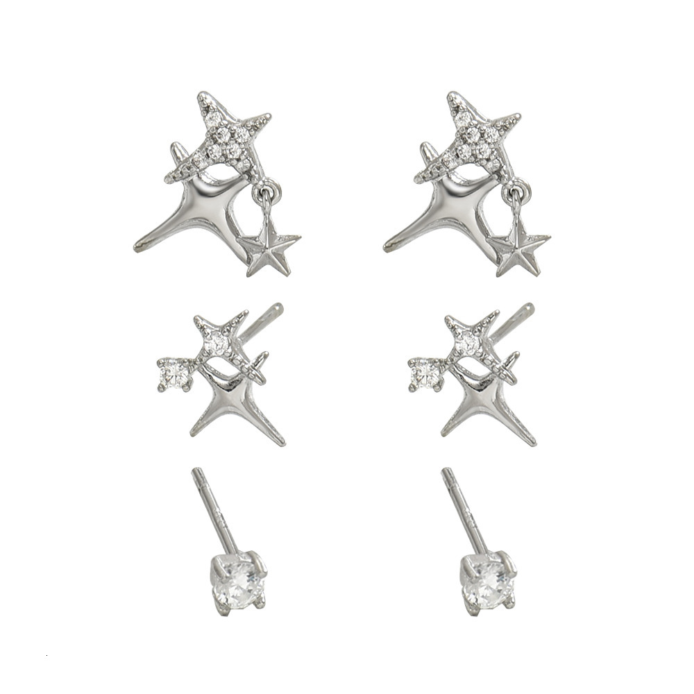 Earring Set Simple Japanese And Korean Style Inlaid Zircon Star Design High-End Earrings