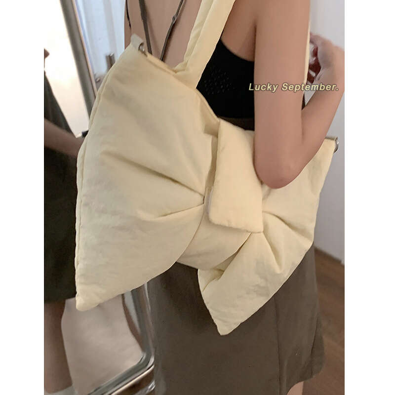 Korean Style Fashion Bow Nylon designer bag Canvas for Women Summer 2024 New Down Large Capacity Underarm Bag