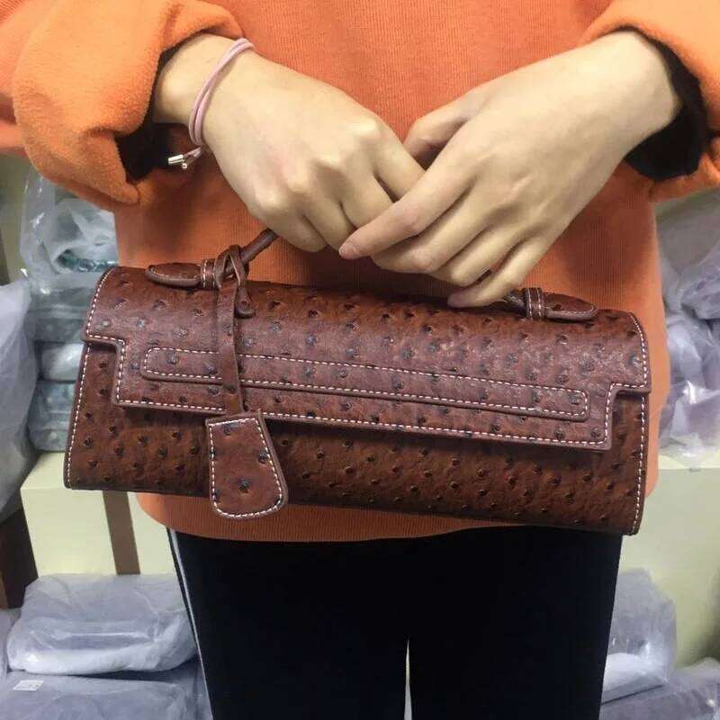 Classic Elegant Ostrich Women Clutch Python Handbags Ladies Fashion Tote Purse Female Messenger Shoulder Bag