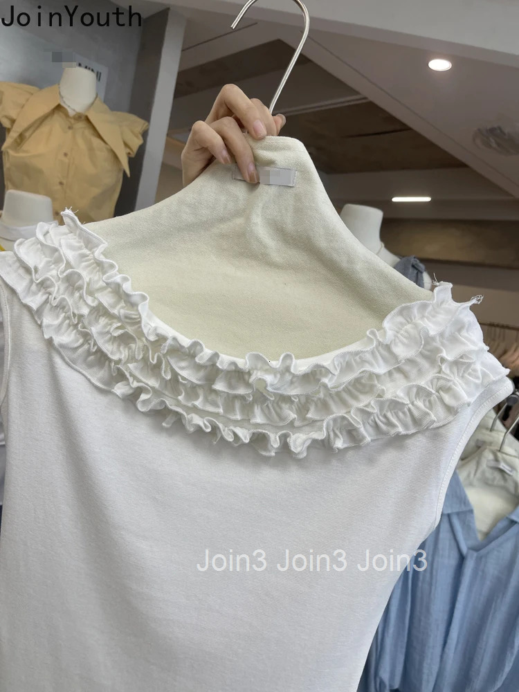 Sexy Woman Tshirts Summer White Tees Ruffles Tunic Camisetas Off Shoulder Fashion Tops Tunic Korean T-shirt 2025 Womens Clothes