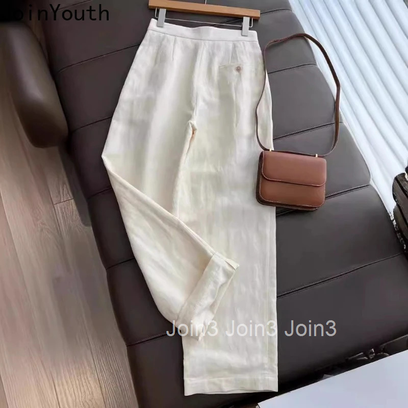 Streetwear Casual Women Clothing Chic Pants Outfits Two Piece Sets Cotton Linen Vest Coat Vintage Wide Leg Pants Suit Korean Set