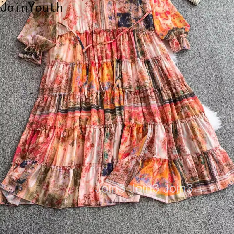 Vintage Maxi Dress Womens Clothing 2025 Vestidos De Mujer Floral Chiffon Slim Waist Robe Femme Fashion Summer Sweet Dresses