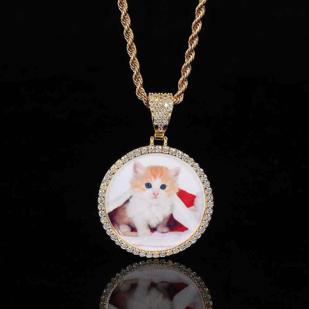 Hip Hop Small Round Trendy DIY Creative Photo Frame Zircon Pendant Men's Necklace 0b36