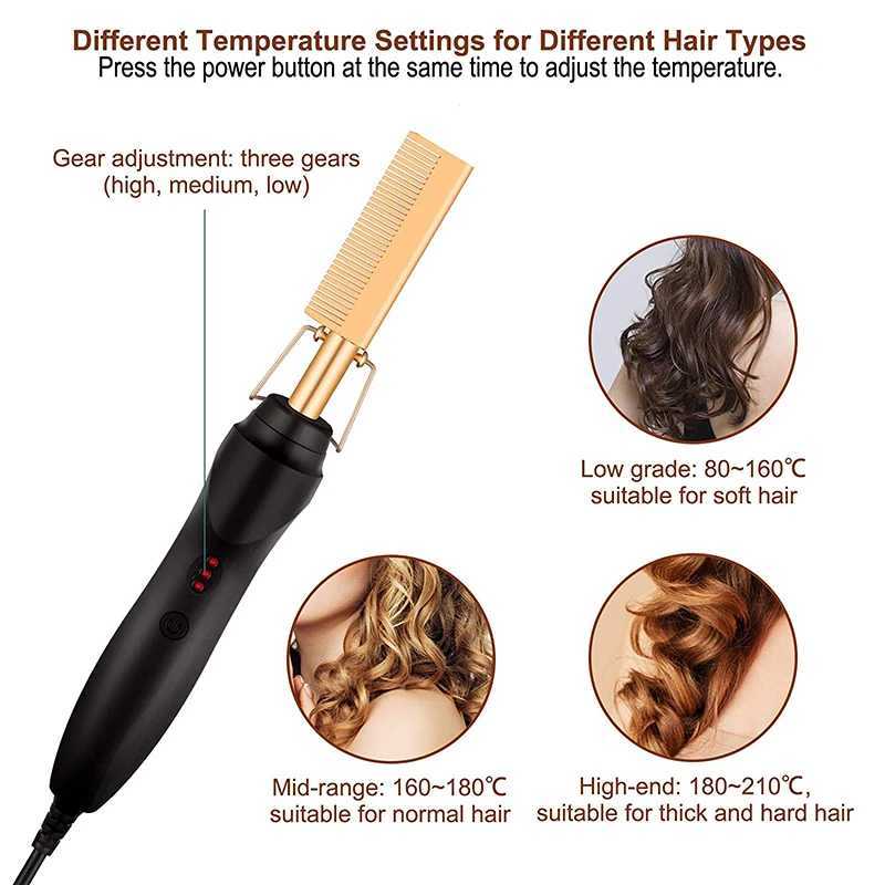 Hot Comb Electric Hair Straightener Brush Pressing Electric Hot Comb Titanium Copper Hair Curling CombXJ250621