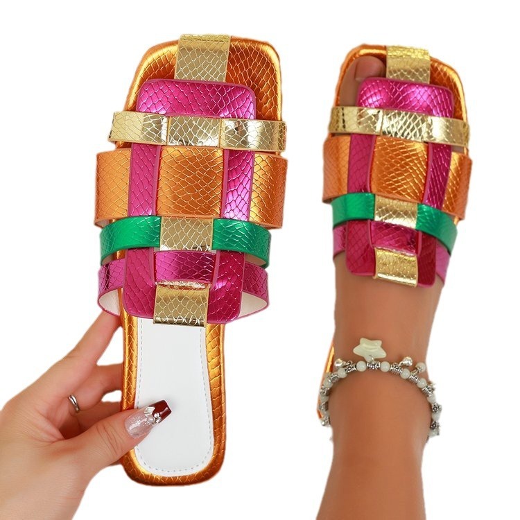 Luxury Brand Designer Shoes Sandals Cross-Border Trade Plus Size Women's Slippers 2024 Summer New Colorful Woven Casual Outdoor Beach Flat Sandal