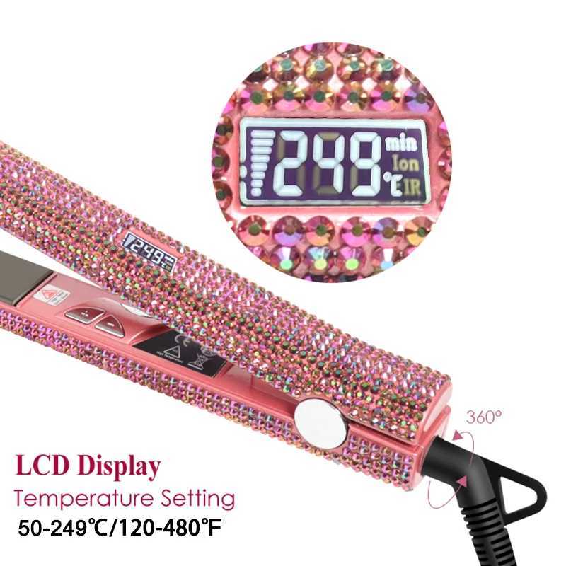 Hair Straightener and Curler Titanium Flat Iron Rhinestone Straightening Iron plancha y rizador en uno Plancha pelo Dual VoltageXJ250621