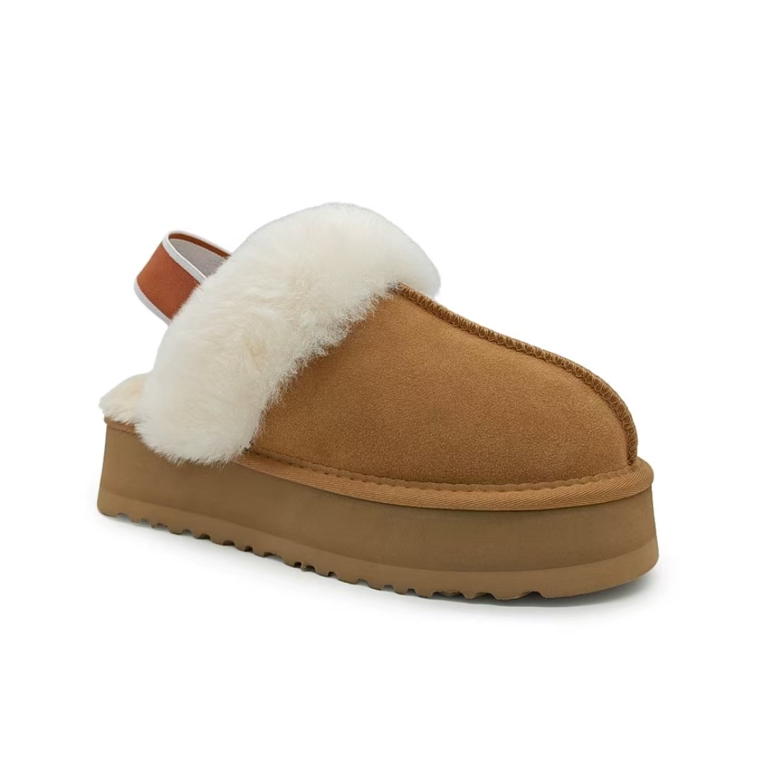 Classic Designer Platform Fur Slippers Boots Fashion Thickness Slip-on Genuine Leather Winter Cotton Slippers Boots