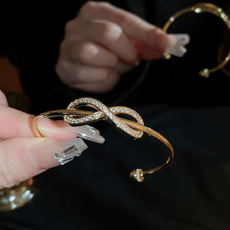 Real Gold Plated Zircon Bowknot Open Fashion French Light Elegant High-end Sense Bracelet