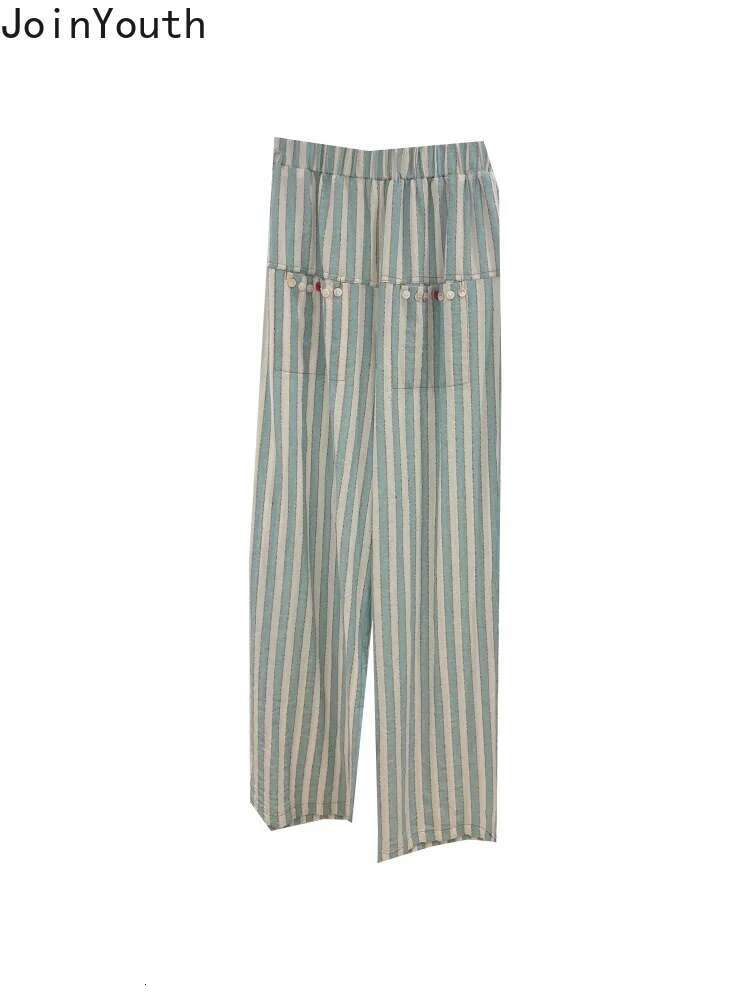 Korean Wide Leg Pants 2025 New Bottoms Elastic Waist Casual Striped Trousers Fashion Straight Loose Summer Pantalon Femme 63e072