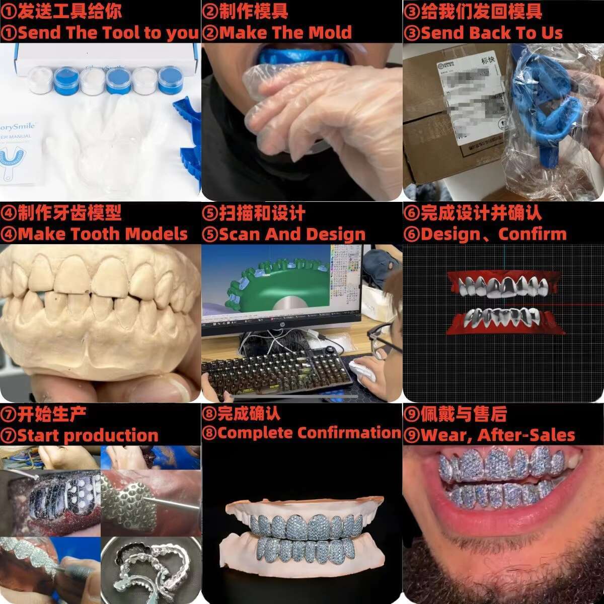 925 Sterling Silver Custom Hip Hop Tooth Jewelry Iced Out Vvs Moissanite Diamond Grillz for Men Rapper Teeth