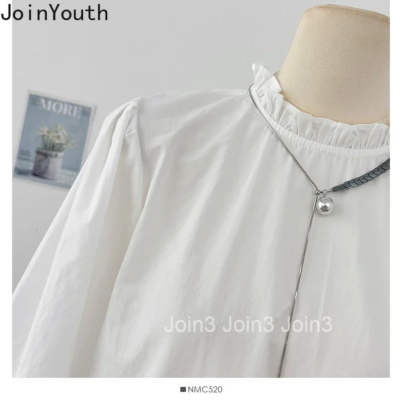 Women Clothing Oversized Blouses 2025 Camisas De Mujer Hollow Out Puff Sleeve O-neck Shirts Ruffles Fashion White Blouse Tops