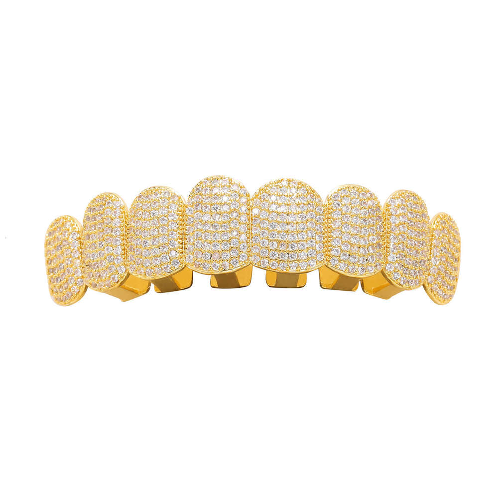 Meisa New Micro-Paved Eight-Tooth Copper Zircon Gold Teeth Grillz Cool Men's Hip-Hop Accessories f3ba