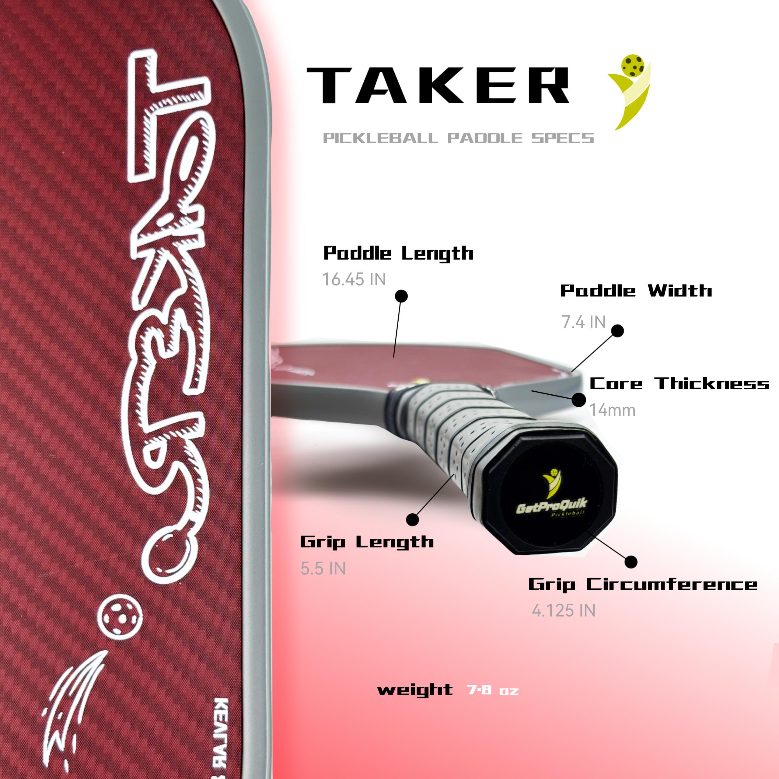GetProQuik Taker DuPont Kevlar Toray T700 Carbon Fiber Pickleball Paddle Thermoformed Gen 4 Propulsion Core 14mm Lightweight