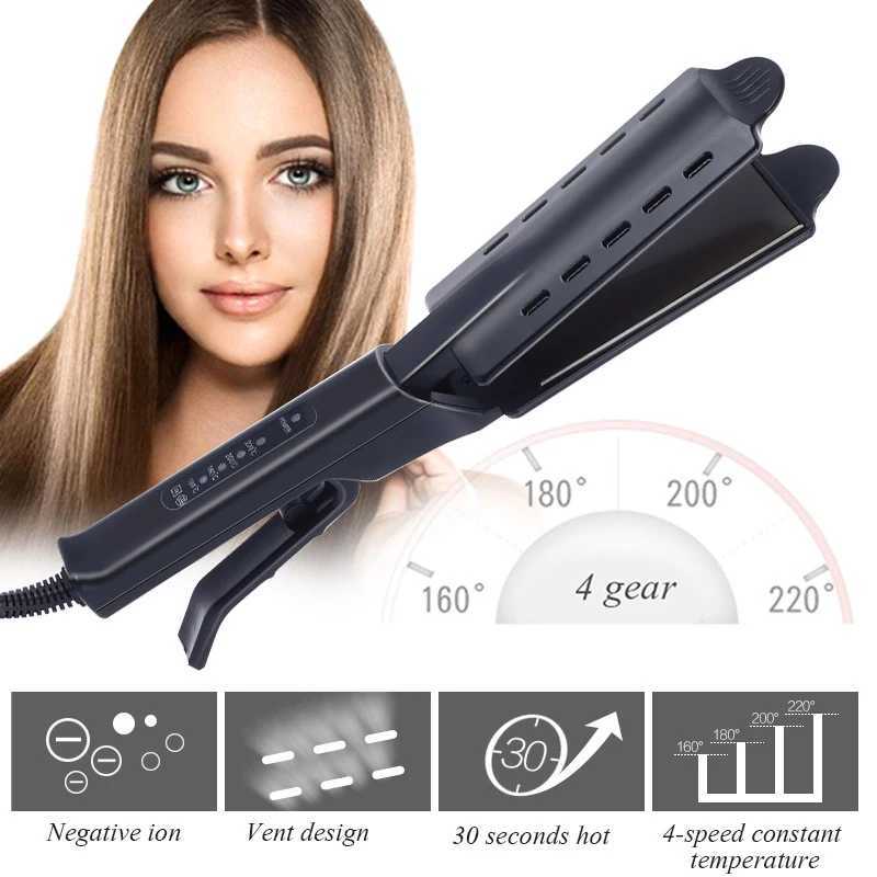 Professional Hair Straightener Four-Gear Temperature Adjustment Ceramic Tourmaline Ionic Steam Hair Straightener For Widen PanelXJ250621