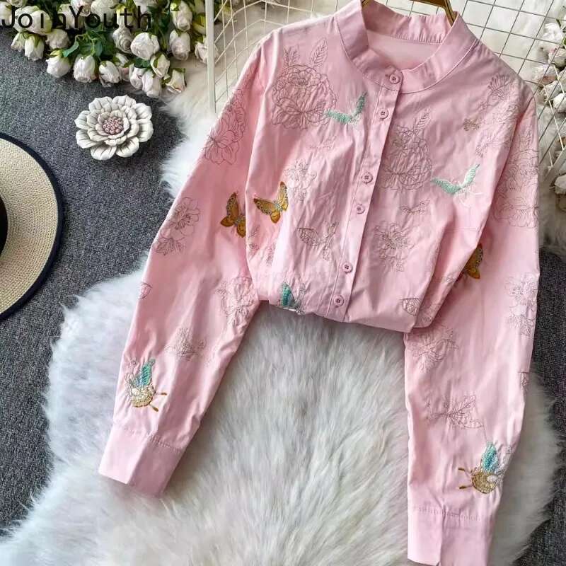 Temperament Lady Tops Blouses for Women Long Sleeve Loose Casual Shirts 2025 Blusas Mujer De Moda Heavy Embroidery Chic Blouse