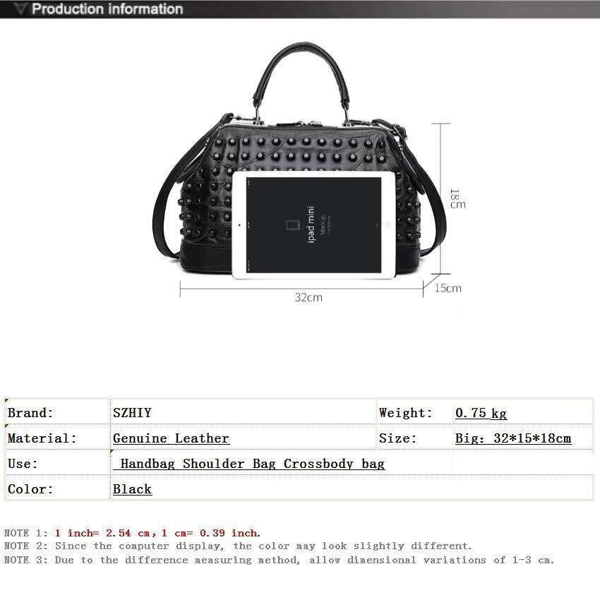 Soft Sheepskin For Women Rivet Shoulder Punk Style Travel Crossbody Purse Office High-Quality Handbag Leather Bag