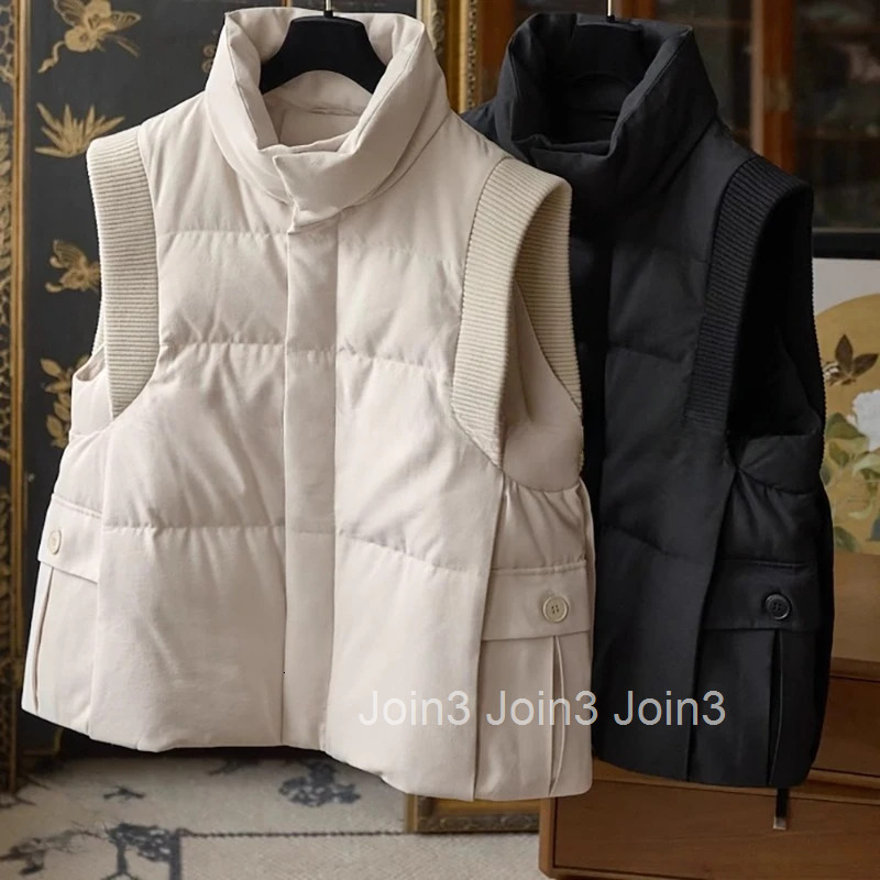 Sleeveless Cardigan Women Korean Vest Coat Autumn Winter Clothing Stand Neck Thicked Fashion Waistcoat Casual warm Tanks Tops