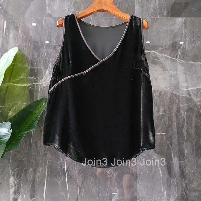 Vintage Tanks V-neck Sleeveless Fashion Black Waistcoats 2025 Ropa Mujer Korean Velvet Vest Temperament Oversized Tops Women