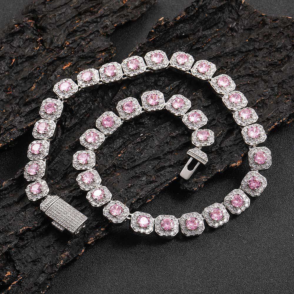 12mm Flip Cover Buckle Colorful Zircon Rock Candy Chain Trendy Brand Personality Hip Hop Necklace Jewelry da37