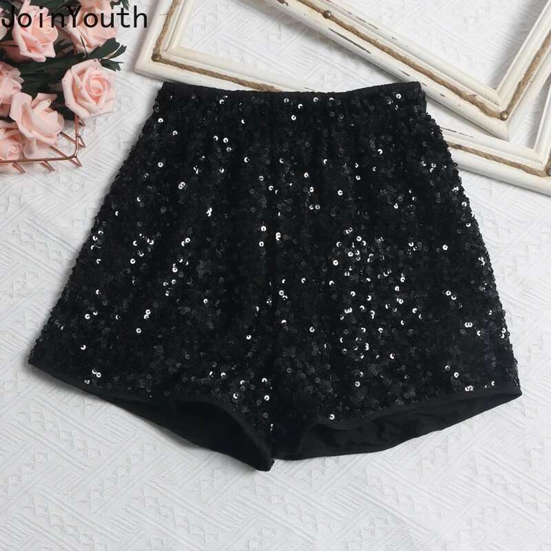Fashion Shorts Women Clothing Heavy Sequin Elastic Waist A-line Casual Shorts 2025 New Bottoms Pantalones Cortos De Mujer 63e068