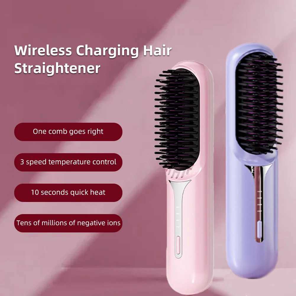 Adjustable Temperature Hair Brush Cordless Hair Straightener Brush with Fast Heating Negative Ions for Fluffy Curly for ElectricXJ250621