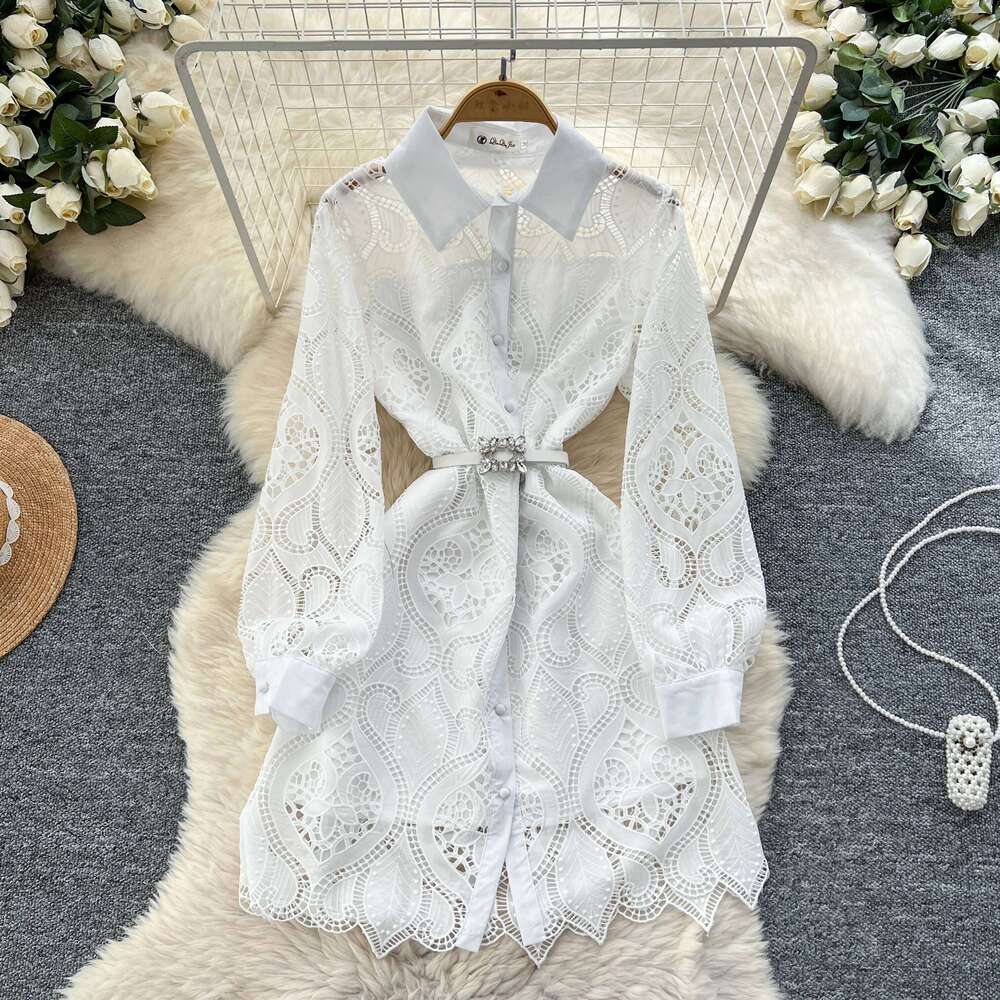 Elegant Hook Flower Hollow Embroidered Vestidos Dress Slim Women Evening Party Summer Clothing Ceremony Dresses