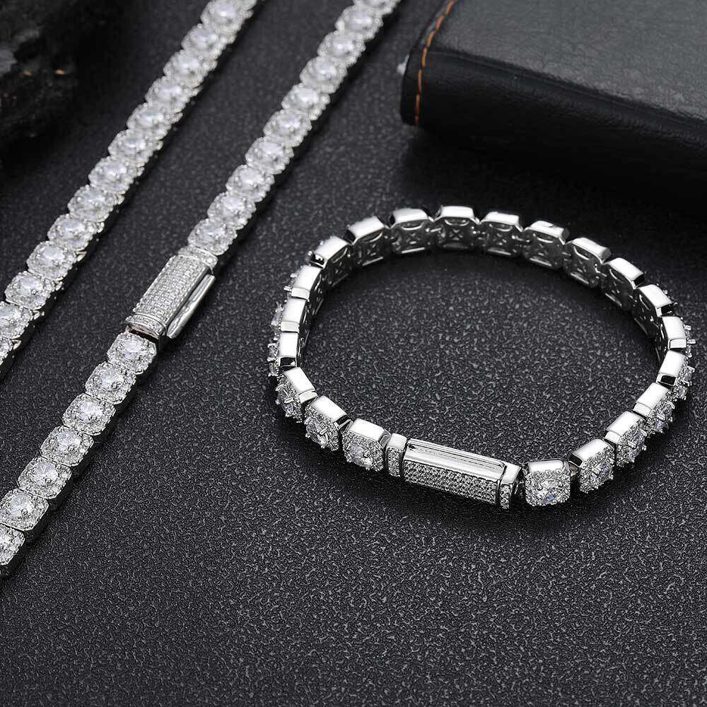 7mm Flip Cover Buckle Zircon Rock Candy Chain Trendy Brand Personality Hip Hop Necklace Jewelry Men's Bracelet f42b